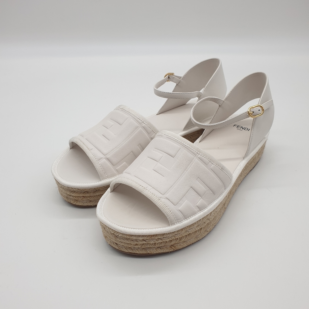 Fendi FF monogrammed leather espadrilles white NIB - Picture 2 of 9